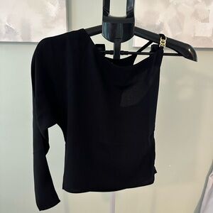 NWT MANGO BLACK ASYMMETRIC ONE SLEEVE TOP WITH GOLD SHOULDER DETAIL